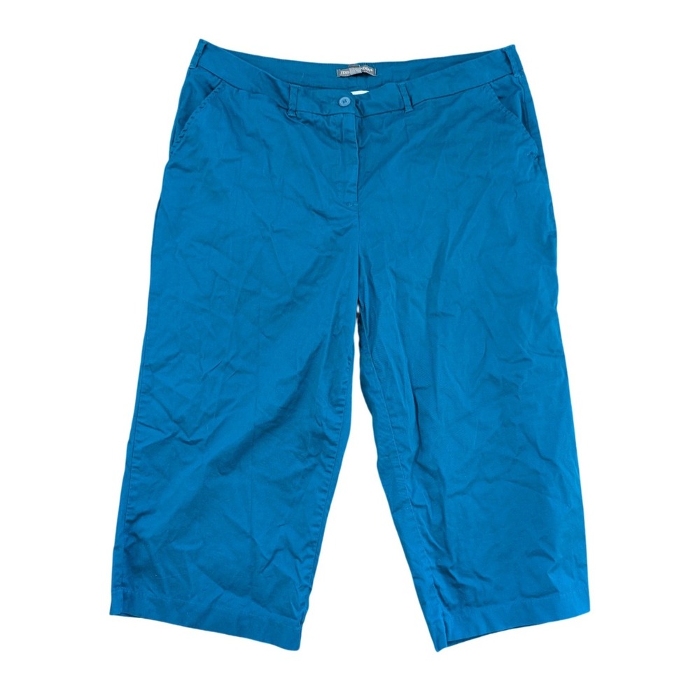 Jessica London Capris Women 18W Teal Blue Cropped Pants Stretch Casual‎ Cotton